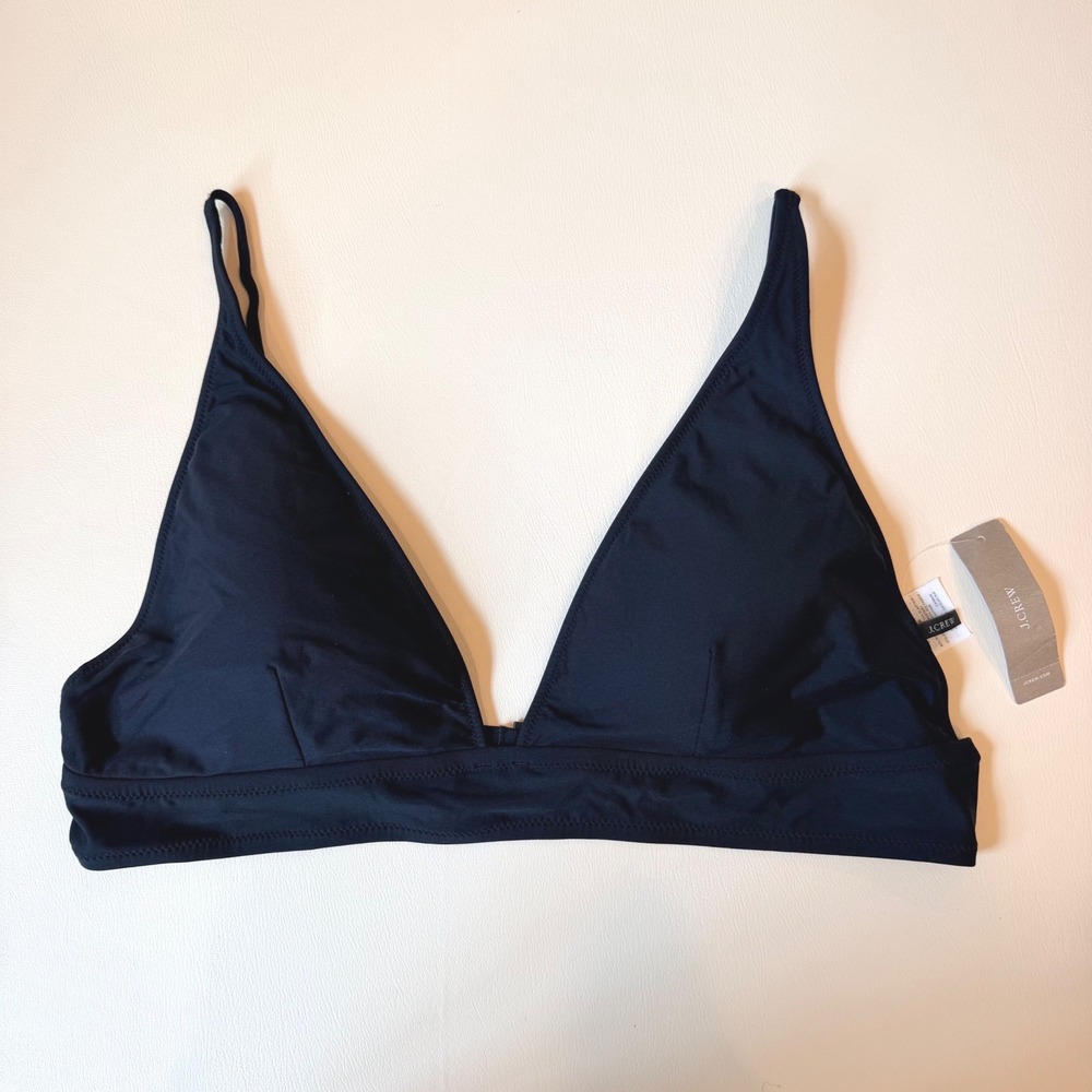 J.Crew Black Deep V-Neck Bikini Top G9418 XL Minimalist Swimwear NWT
